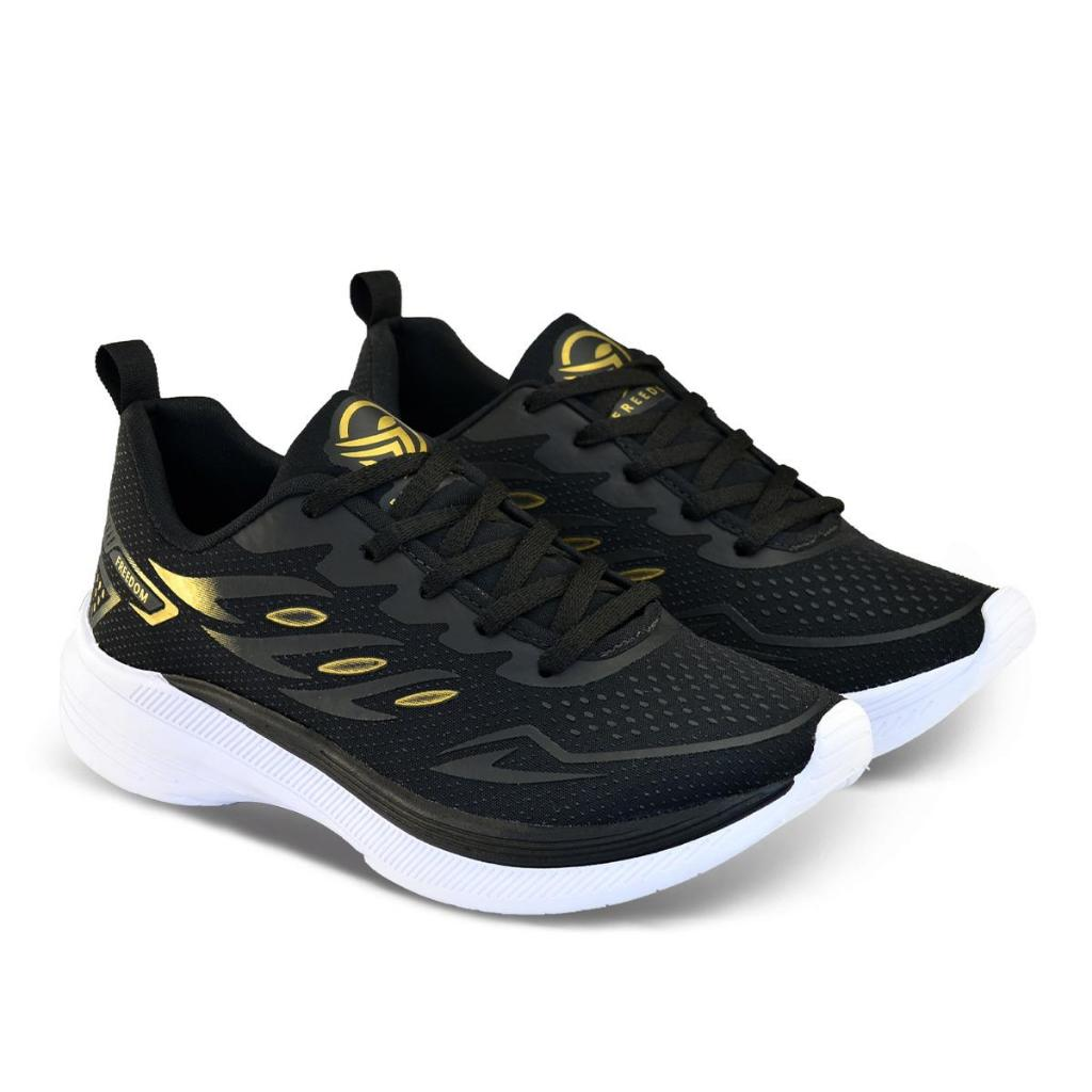 Tenis Masculino Escolar Academia Original FREEDOM Corrida Caminhada Lançamento PRETO e DOURADO