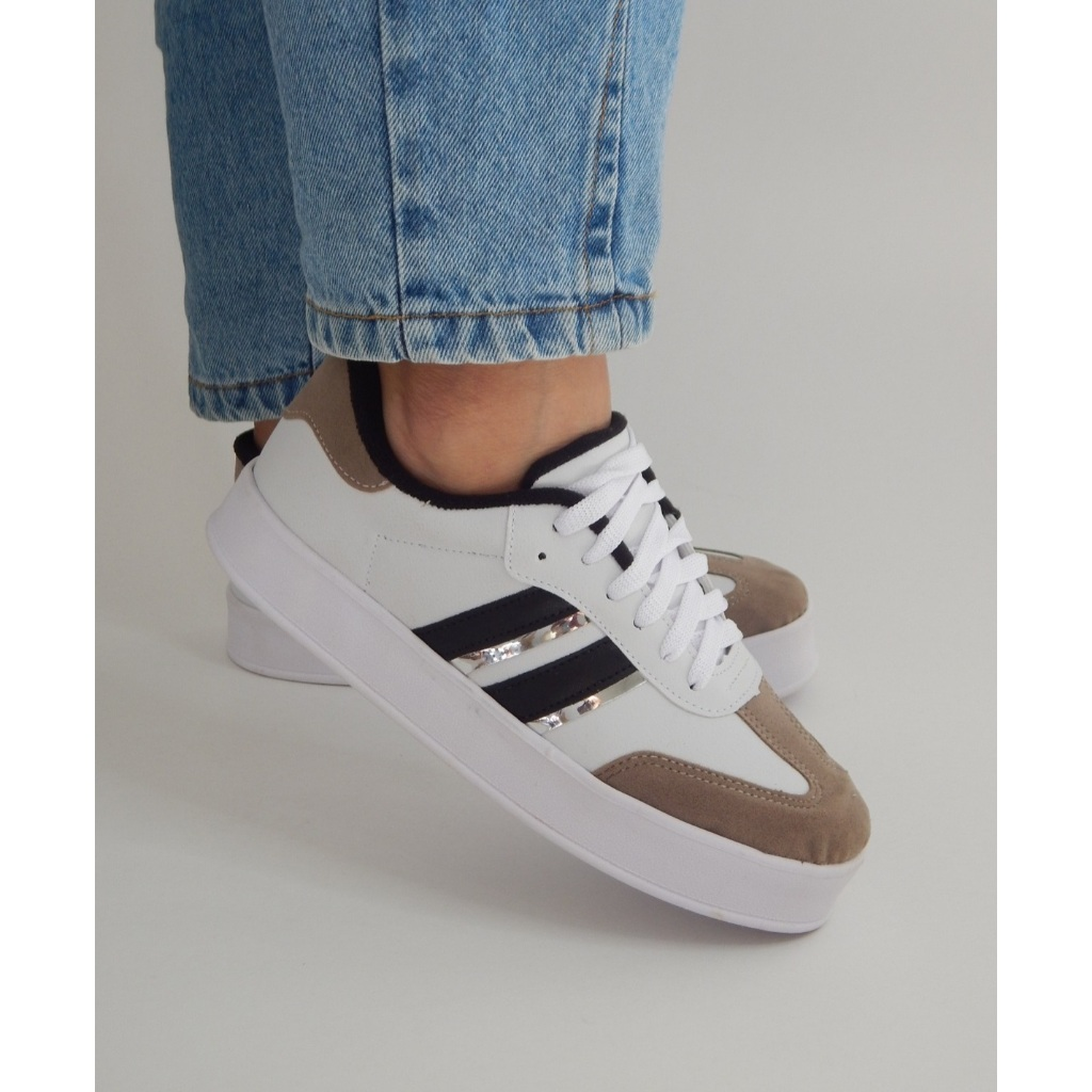 Tênis Feminino Moda Blogueira Sola Alta Casual Couro Luxo Casual Confortável Feminino