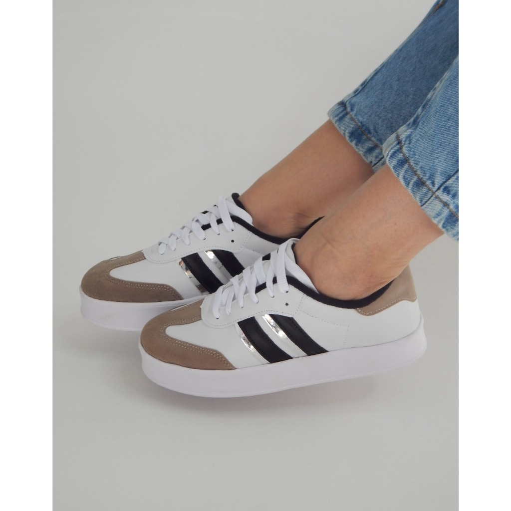 Tênis Feminino Moda Blogueira Sola Alta Casual Couro Luxo Casual Confortável Feminino