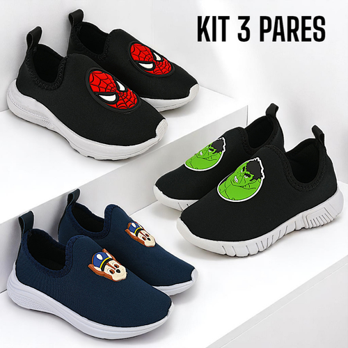 Kit 3 Pares Tênis Calce Fácil Infantil Menino