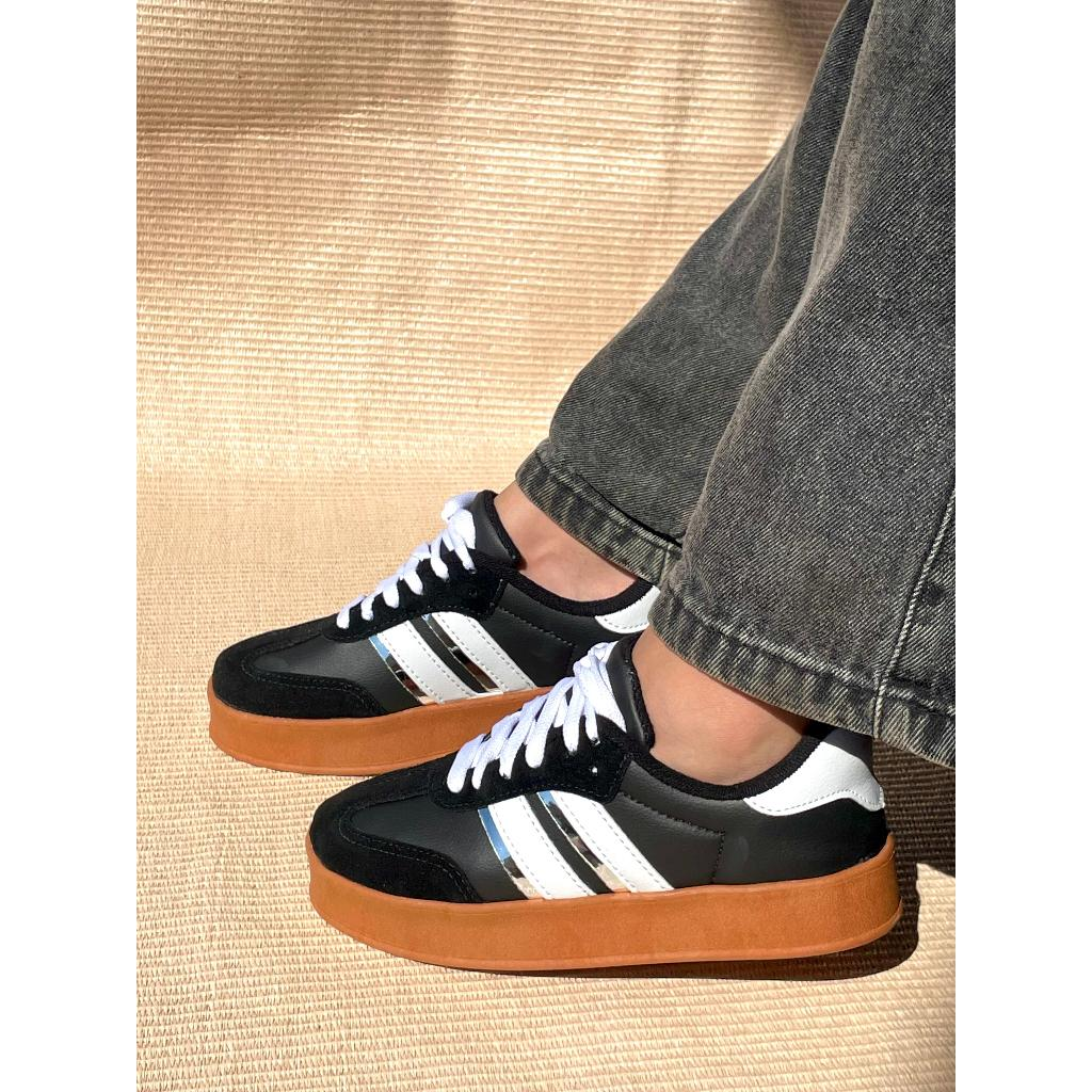 Tênis Feminino Moda Blogueira Sola Alta Casual Couro Luxo Casual Confortável Feminino