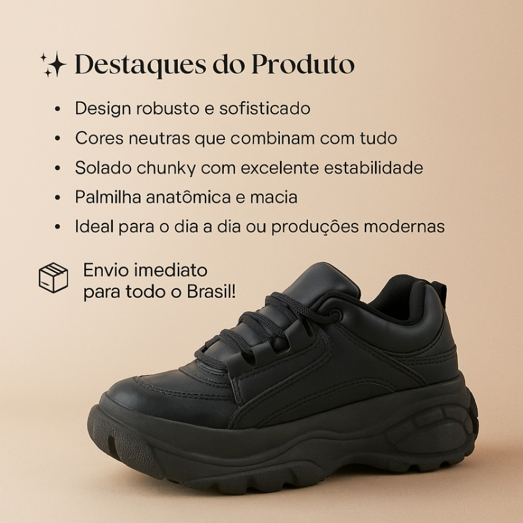 Tênis Chunky Plataforma Feminino Confortável Estiloso Pronta Entrega