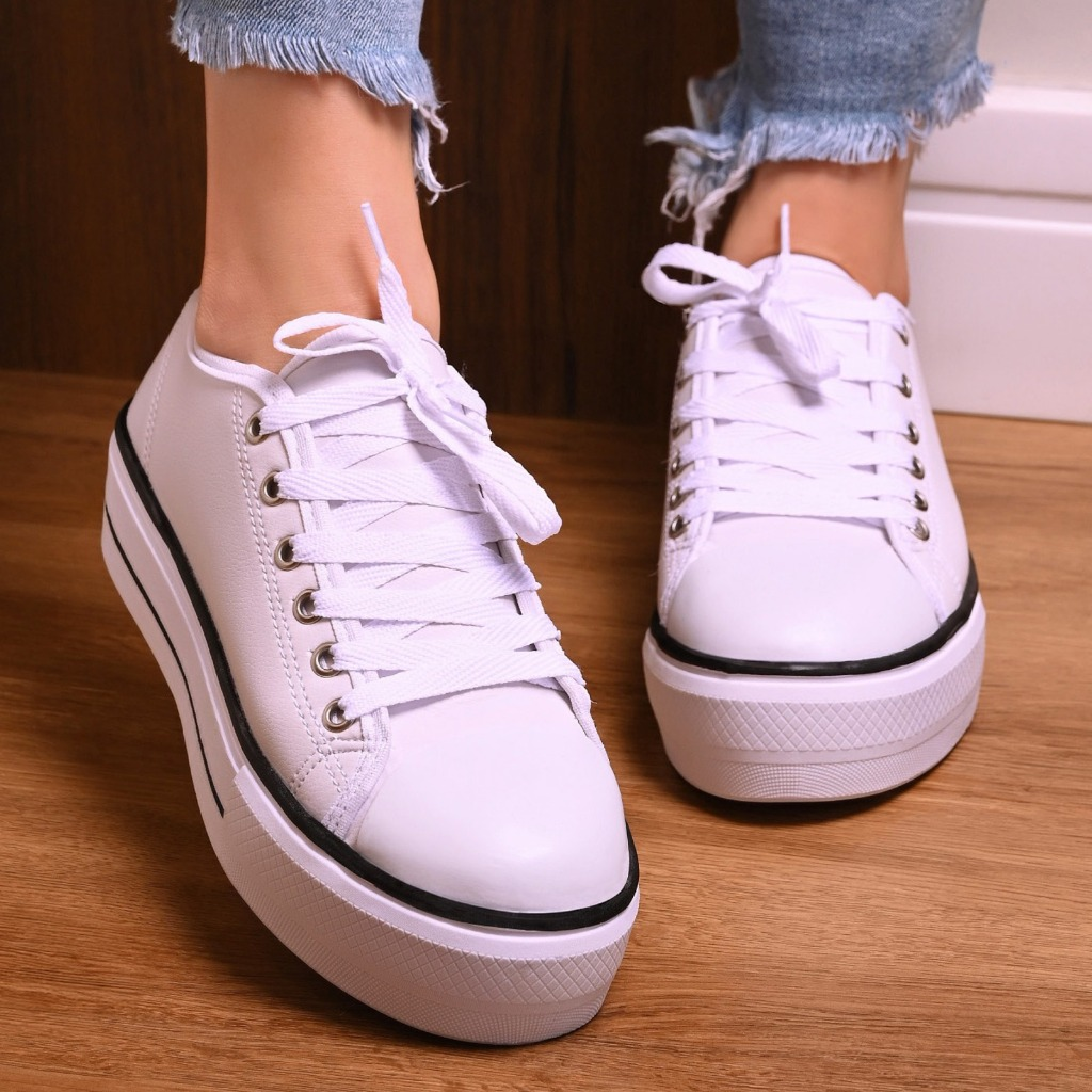 Tênis Plataforma Casual Feminino Moda Retro Lançamento Dia a Dia
