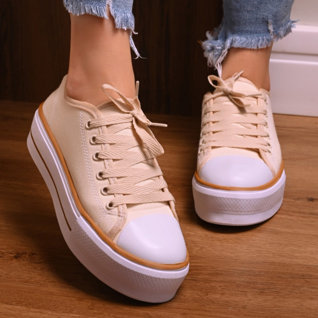 Tênis Plataforma Casual Feminino Moda Retro Lançamento Dia a Dia