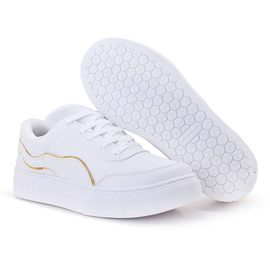 Tenis Branco Casual Sapato Feminino Confortavel Estiloso Tendencia Moda Feminina Conforto Macio