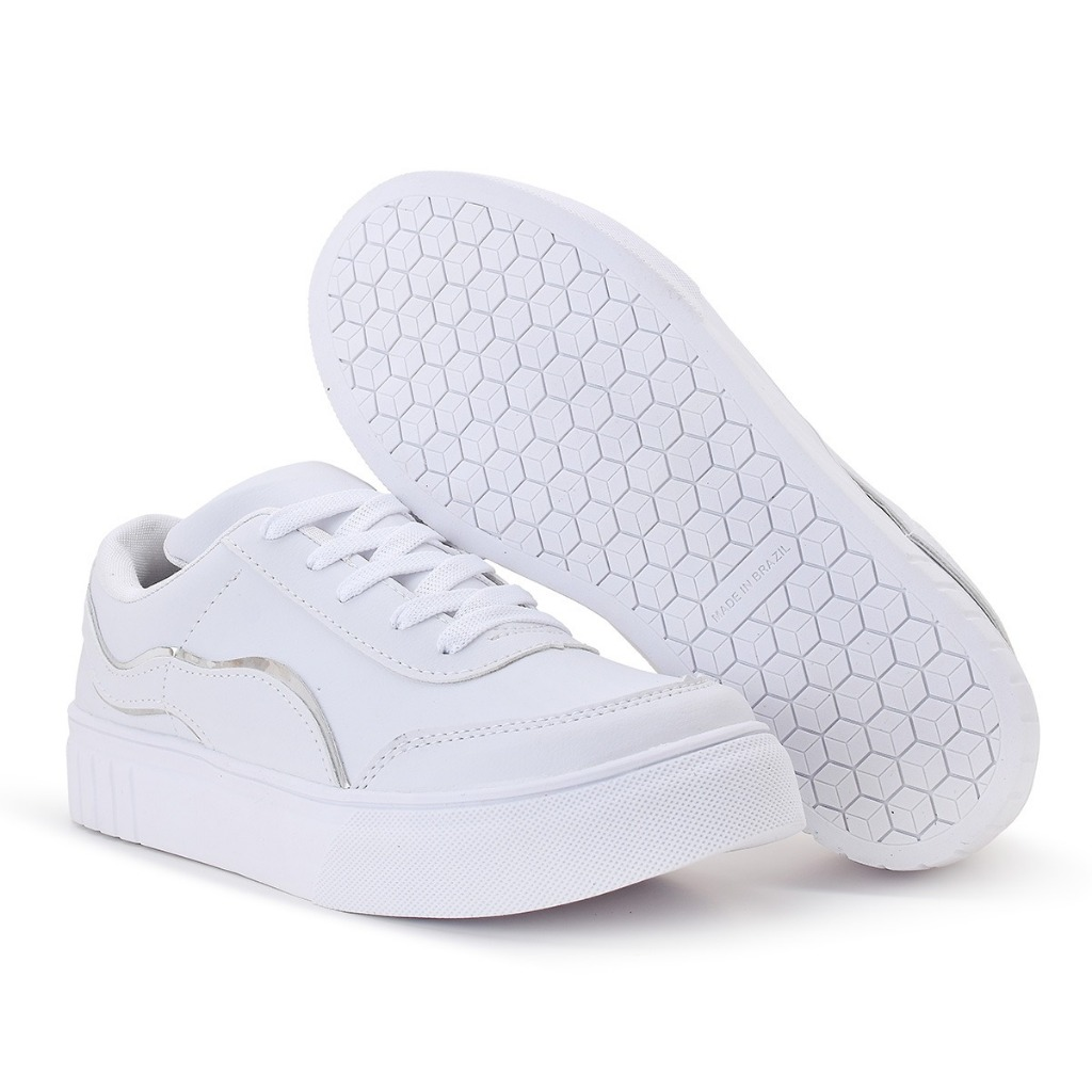 Tenis Branco Casual Sapato Feminino Confortavel Estiloso Tendencia Moda Feminina Conforto Macio