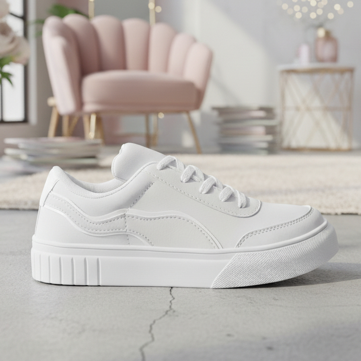 Tenis Branco Casual Sapato Feminino Confortavel Estiloso Tendencia Moda Feminina Conforto Macio