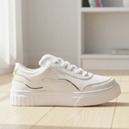 Tenis Branco Casual Sapato Feminino Confortavel Estiloso Tendencia Moda Feminina Conforto Macio