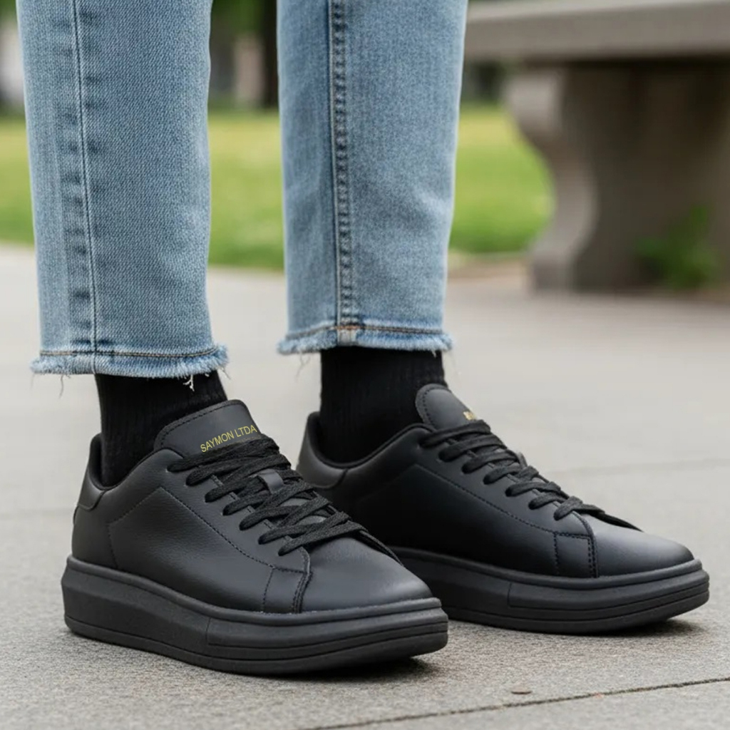 Tênis Masculino E Feminino Casual Branco Preto Couro Sintético Confortável Na Moda