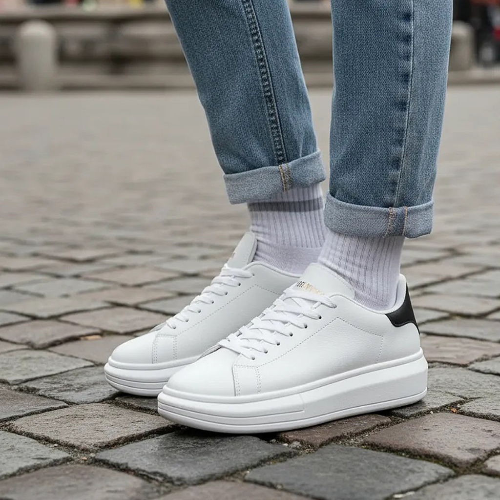 Tênis Masculino E Feminino Casual Branco Preto Couro Sintético Confortável Na Moda