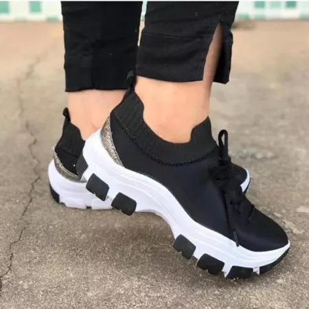 Tênis Feminino Meia Chunky Plataforma Confortável Com Cadarço