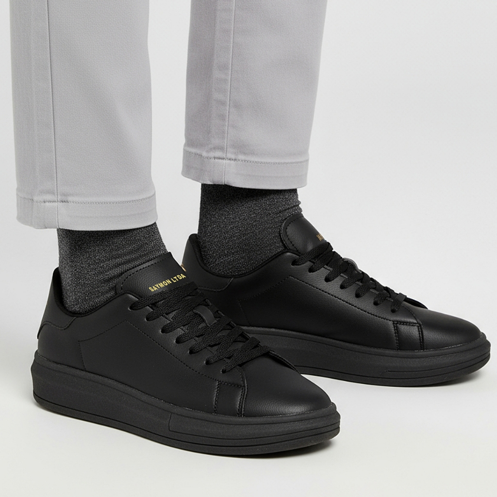 Tênis Masculino E Feminino Casual Branco Preto Couro Sintético Confortável Na Moda