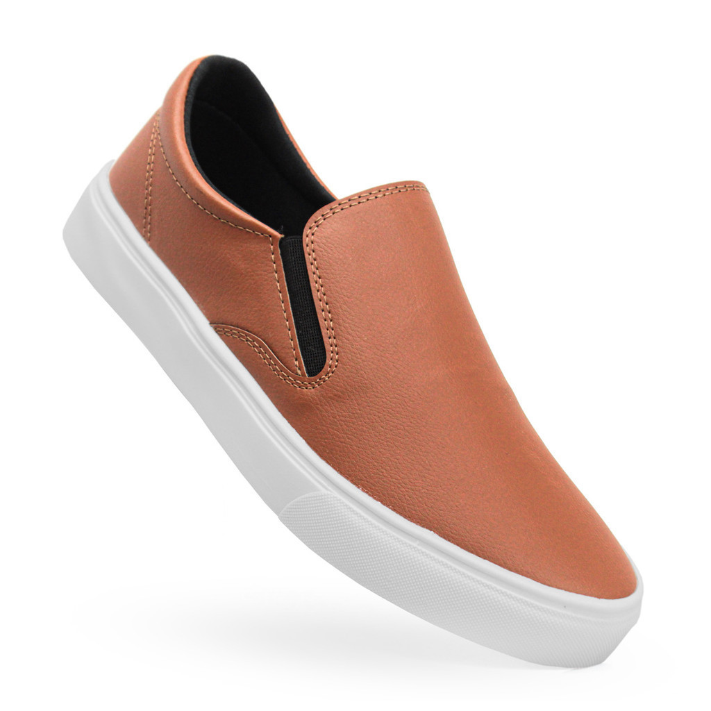 Tenis Slip On Iate Casual Caramelo Sapatenis Sem Cadarço Moderno Leve Macio Confortavel + Relógio