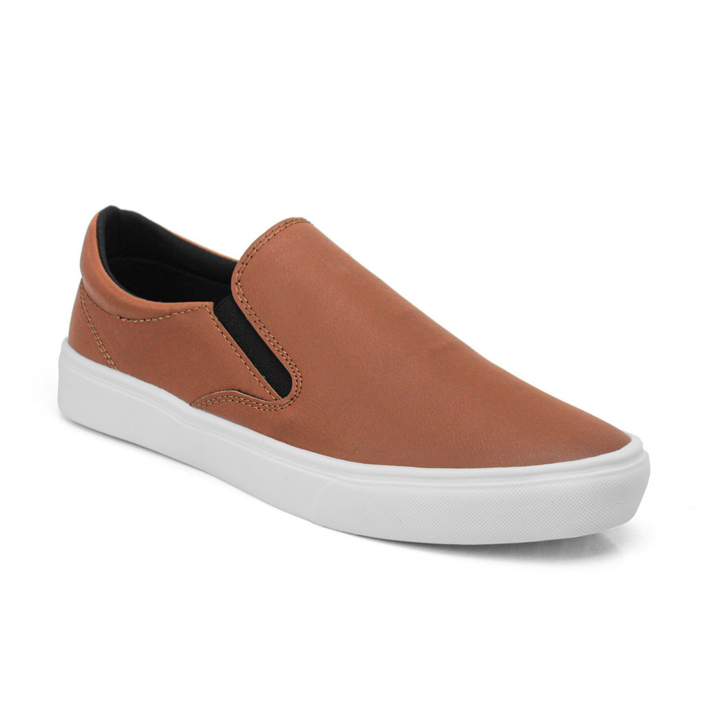 Tenis Slip On Iate Casual Caramelo Sapatenis Sem Cadarço Moderno Leve Macio Confortavel + Relógio