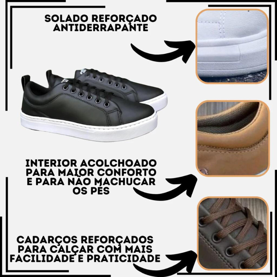 Tênis Sapatênis Masculino Casual Trabalho Estiloso Dia a Dia Urban Couro Qualidade Promoção
