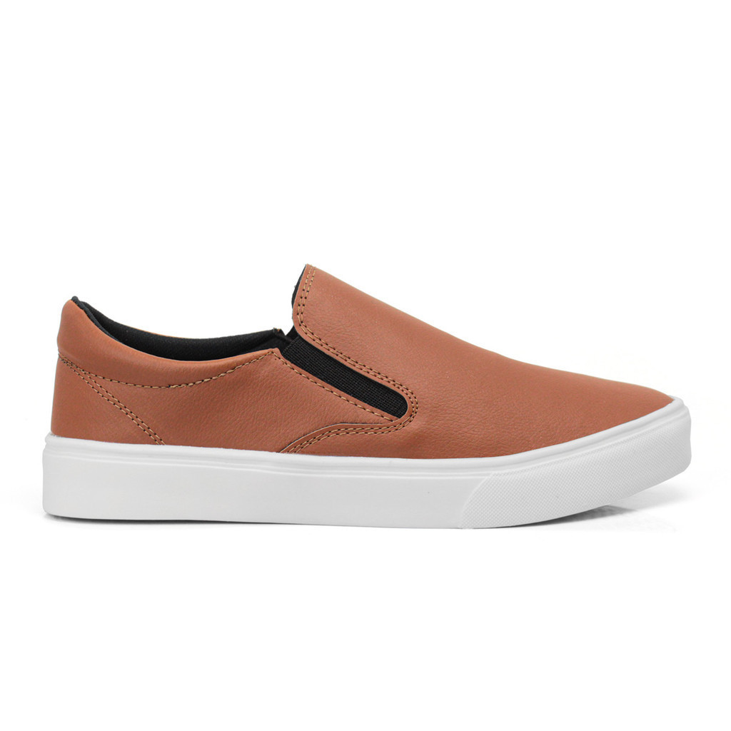 Tenis Slip On Iate Casual Caramelo Sapatenis Sem Cadarço Moderno Leve Macio Confortavel + Relógio